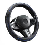 Autolife Genuine Leather Valódi bőr kormányvédő 38cm fekete-kék DW-5002BL (00917) - l-m-s