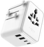 FIXED Voyager Travel GaN PD 70W, EU, UK és USA/AUS, 3x USB-C és 2x USB kimenettel, fehér (FIXCT70-3C2A-WH)