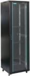  19″-es SPACER 18U szekrény 600x600mm, álló, lapra szerelhető (szétszerelt), fekete, üvegajtó zárral, levehető oldalpanelek, 2mm acél, maximális terhelhetőség 1000Kg