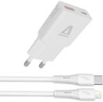 AVAX CH6414 30W GaN töltő és USB-C-Lightning szilikon kábel, fehér