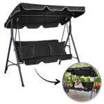  3 személyes kerti hinta ponyvával és 2 párnával, fekete HO01CZ
