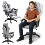 Awtools DIÁK forgatható gamer szék, lábtartóval és masszázspárnával, szürke KO23SZ