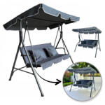  3 személyes kerti hinta ponyvával és 2 párnával, grafitszürke HO01