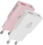 AVAX CH6412 30W GaN USB-C és USB-A gyorstöltő Duo csomag, fehér+rózsaszín