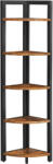 Brius Biblioteca de colt cu 5 etaje, cadru metalic, 150x30x30cm, stil industrial maro rustic si negru (EZ-LLS803B01) Raft