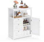 VASAGLE Szabadon Álló Fürdőszobai Tároló Szekrény Állítható Polccal 3 Fiókkal MDF Fehér (EUZ-BBC542P31V2)