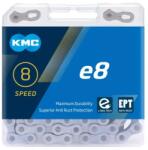 KMC E8 e-bike kerékpár lánc középmotoros pedelec-hez, 8s, 136 szem, patentszemmel, ezüst színű