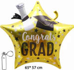 Mezőfi Team Kft Fólia lufi, csillag, arany, kalappal, ballagásra, 67 cm, csomagolt