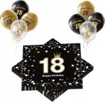  Dekoráció Szalvéta szett 18. Születésnapra Lufik konfettivel Fekete Arany