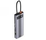 Baseus Type-C HUB 9in1 (aktív, elosztó, 3 USB+Type-C+RJ45+HDMI 4K+VGA aljzat, SD/microSD kártyolvasó) EZÜST (CAHUB-CU0G)