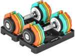  SPORTNOW Set Gantere Ajustabile și Antiderapante 2-10 kg cu Suport, din Oțel, 29.5x13.6x13.6 cm, Multicolor