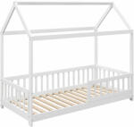 Homcom Montessori Gyerekágy Házikó Formában, 15 Léccel és Védőkorlátokkal, 96x195x165 cm, Fehér