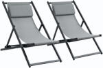 Outsunny 2 Darab Kültéri Összecsukható és Dönthető Nyugágy Szett Alumíniumból, Szürke, 96.5 x 58 x 91.5 cm