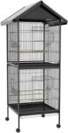PawHut Madárkalitka Kerekekkel, Kivehető Műanyag Tálcákkal és Ülőrudakkal, Fém, 71.8x71.8x170.2 cm, Fekete