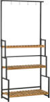 Outsunny Suport pentru Flori cu 3 Niveluri și Cârlige Superioare din Lemn de Brad și Metal pentru Interior și Exterior, 80x36x174 cm