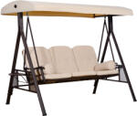 Outsunny 3 Személyes Kerti Hintaágy Állítható Tetővel, Pohártartóval és Párnákkal, 207x120, 5x174 cm, Bézs