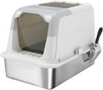 PawHut Macskaalom 2 bejárattal, szagtalanítóval és lapáttal, fehér és szürke