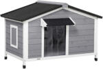 PawHut Căsuță pentru Câini din Lemn cu Design Înălțat, Cort de Protecție și 2 Ferestre, 109x79x72 cm