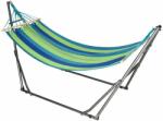  Pamut függőágy acéltartóval, táska, kék és zöld, csíkos, 188x62 cm
