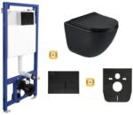 Erga Erga, Laveo Akan rejtett fali WC-szett + Lily+ fali WC-csésze duroplaszt ülőkével + öblítőgomb, matt fekete, ERG-SETLAVLILYWHBK (ERG-SETLAVLILYBKBK)