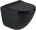 Erga Lily+, fali WC-csésze 490x370x365mm, Tornado 2 perem nélküli + lassú záródású WC-ülőke, matt fekete, ERG-V03-LILY-TO2-BK (ERG-V03-LILY-TO2-BK)