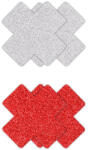 NS Novelties X alakú mellbimbó matricák ezüst és piros 4 db