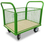  K9 kézikocsi fa platóval, 400 kg teherbírással, festett oldalrácsokkal (K9)