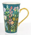 Artpol Glamour porcelán bögre 700 ml nagy, arany füllel, virág motívummal (180008)