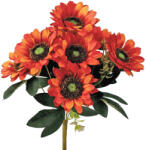 Valex Decor Napraforgó selyemvirág csokor, 9 fejes, 40cm magas, virágfej átmérő: 8cm - Sötét narancssárga (LD062-04)