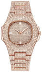 QUARTZ Ceas dama Square Full Crystals, cu data - rose golden + cutie cadou Ceas