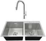 Anahita Set chiuveta bucatarie dubla inox, satin, cu dozator detergent si suport cutite, si baterie cu pipa extractabila Anahita (D001ST2821200) Chiuveta