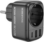 BOROFONE fali töltő BAC14 Wide - 2xUSB + Type C + aljzat - 12W fekete - smartdiszkont