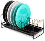 Artemis edényszárító, fém, fekete, 39x16x14, 5cm, 10 tányér tartóval, bambusz fogantyúkkal (VD-229154)