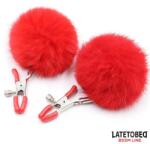 Latetobed Щипки за зърна с пухкави червени топчета Fur Clamps
