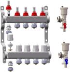 WENTOREX IMF-5 rozsdamentes, 5 körös osztó-gyűjtő áramlás mérővel + légtelenítő, töltő-ürítő csapok - kazanexpressz