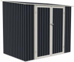 Mesterino Casuta magazie de gradina premium metalica, MESTERINO Joy-B, Gri Bej, dimensiuni 222x149x194 cm, cu usi cu balama si baza metalica (MES-Joy-B)
