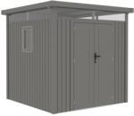 Klugmeister Casuta magazie de gradina premium metalica, KLUGMEISTER Anna-B Gri Aluminiu, dimensiuni 230x230x222 cm, cu fereastra si baza metalica (MES-Anna-B)