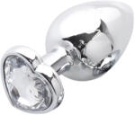 Sunfo - fém anál plug szív alakú kővel (ezüst-fehér)