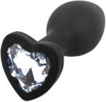 Sunfo - szilikon anál plug szív alakú kővel (fekete-fehér) - pirospillango