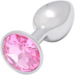 Sunfo - fém anál plug rózsaszín kővel (ezüst) - pirospillango