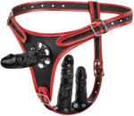 EasyToys - felcsatolható alsó tripla dildóval (fekete) - pirospillango