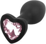 Sunfo - szilikon anál plug szív alakú kővel (fekete-pink) - pirospillango