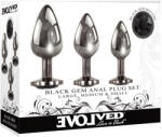 EVOLVED Black Gem - fém anál plug szett, fekete kővel (ezüst)