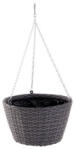  Virágtartó függőkosár, rattan szürke H22x35cm