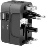 Techsuit Incarcator de retea Adaptor pentru Priza 2 x USB, EU, UK, AUS, US - (HHT202) - Black (KF2331133) - vexio