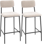 Homcom HOMCOM, Set 2 Scaune de Bar cu Spătar Înalt, Suport pentru Picioare, Chenille, oțel, 45.5 x 48 x 101cm, Crem