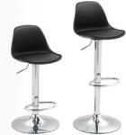 Homcom Set 2 Scaune de Bar cu Spătar și Suport pentru Picioare, din PP, Piele PU și Oțel, 38x42x82-104 cm, Negru