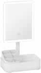 Homcom Oglindă de Machiaj cu Lumină Reglabilă pe 2 Niveluri, Rotire 180° și Organizator pentru Machiaj, Alb