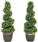 Homcom Set 2 Plante Artificiale Spiralate din PE de 90 cm cu Ghiveci Inclus, Verde și Albastru