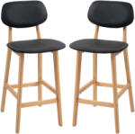 Homcom Set 2 Taburete cu Spătar și Tapițerie din Piele Artificială, Taburete Înalte din Lemn, 42x47x92 cm, Negru